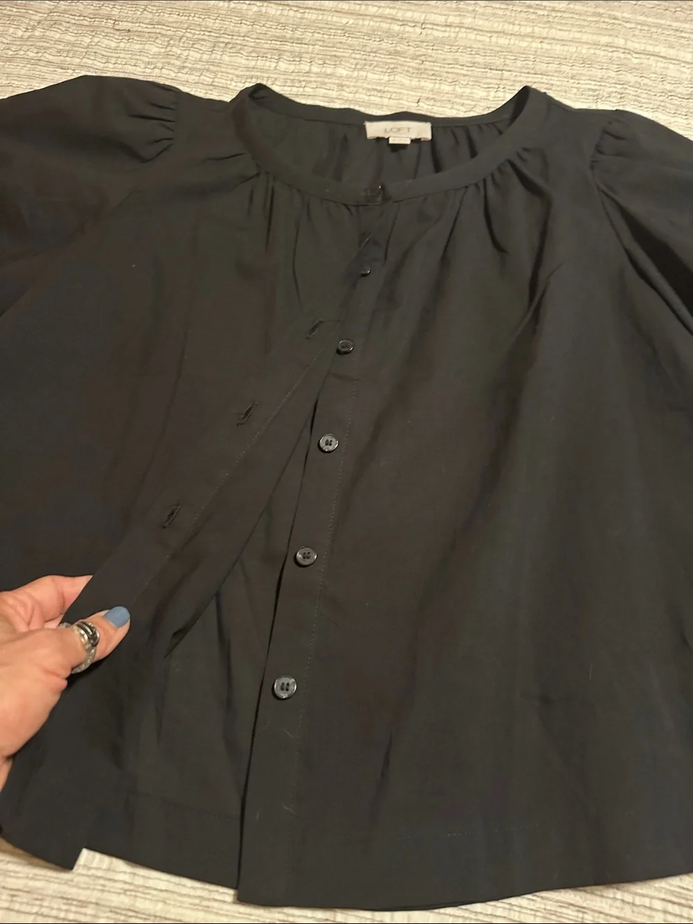 LOFT Black Round-Neck Button Front Blouse